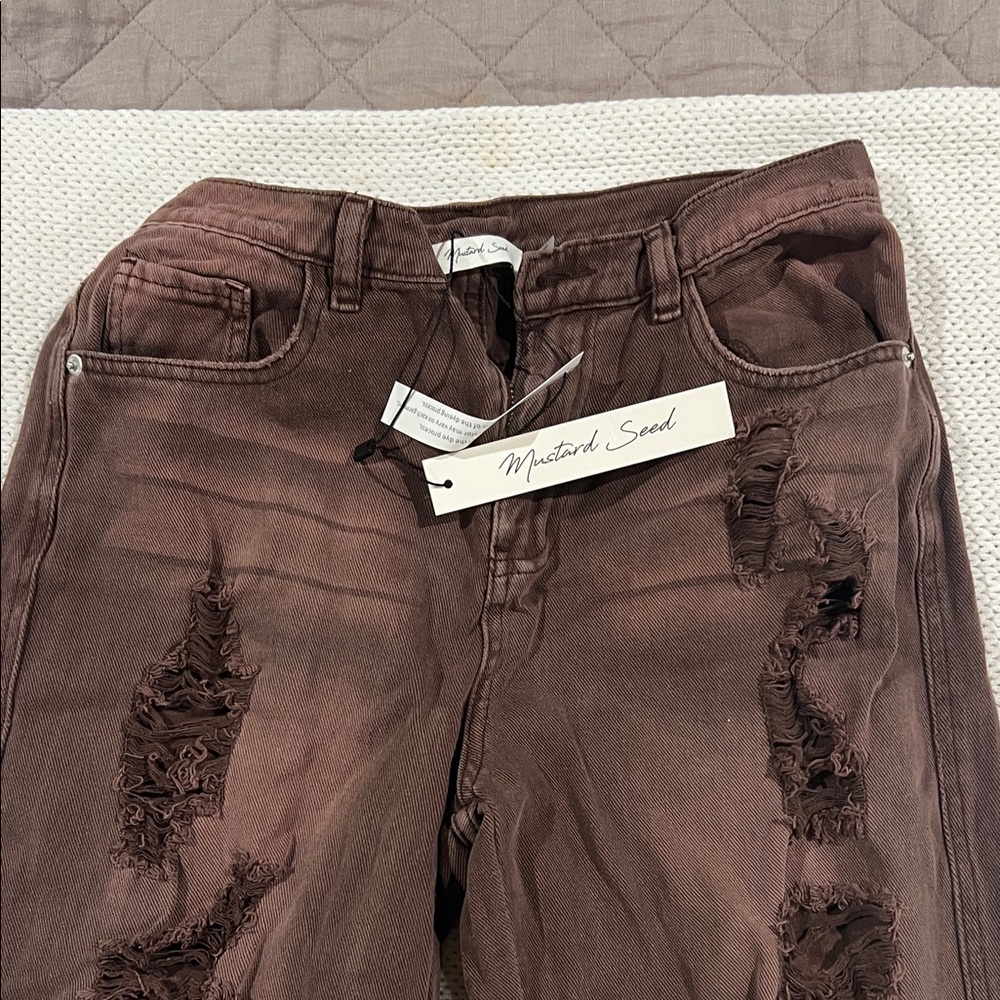 Mustard Seed Ripped Chocolate Trousers
